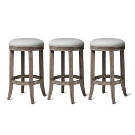 Maven Lane - Eva Counter Stool, Finish w/ Ash Grey Fabric, Set of 3 - Reclaimed Oak