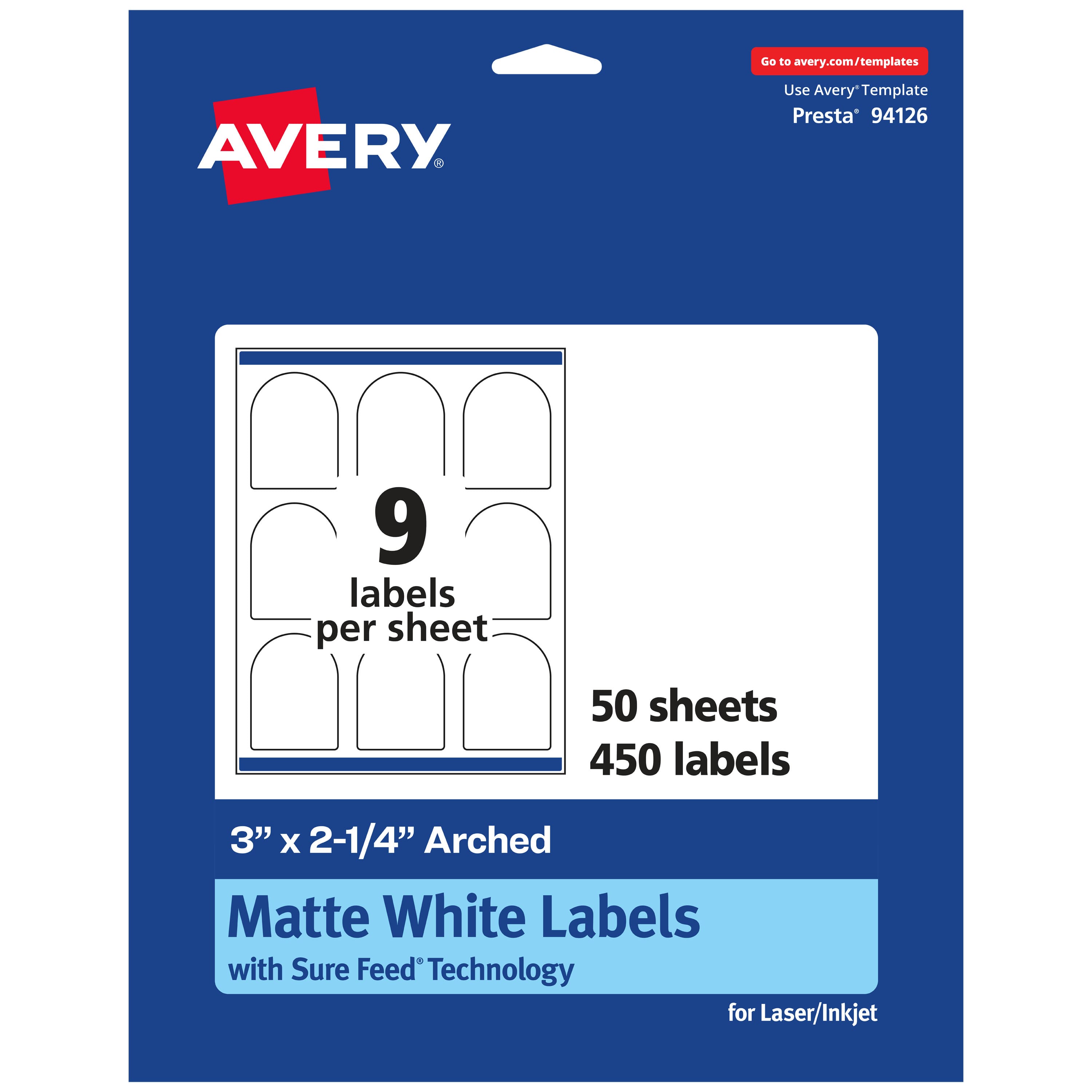 Avery - Matte Arched Labels, 3" x 2.25", 450 Total - White