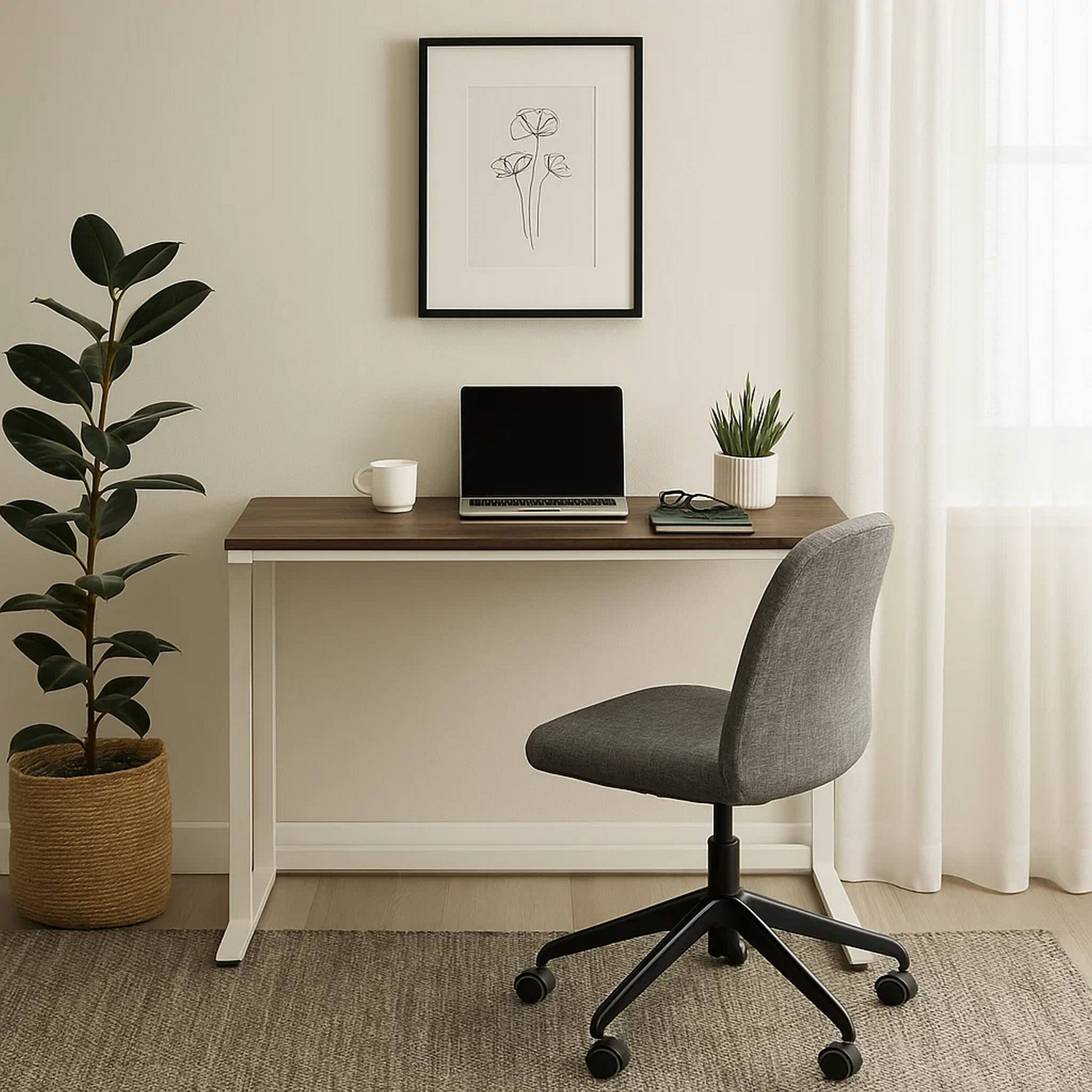 Alt View 3. Manhattan Lane - Writing Desk with Wooden Top and Built in USB Port, Brown and White - White and Brown.