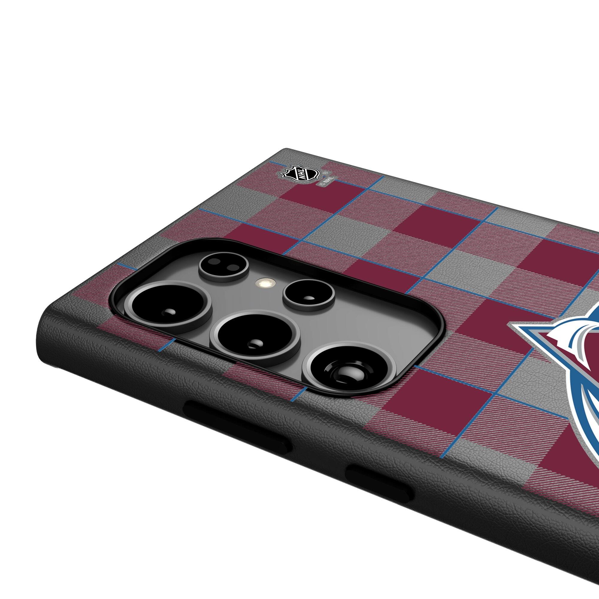 Alt View 3. Keyscaper - Colorado Avalanche Plaid Galaxy Magnetic Bump Case - S24 Ultra - Black.