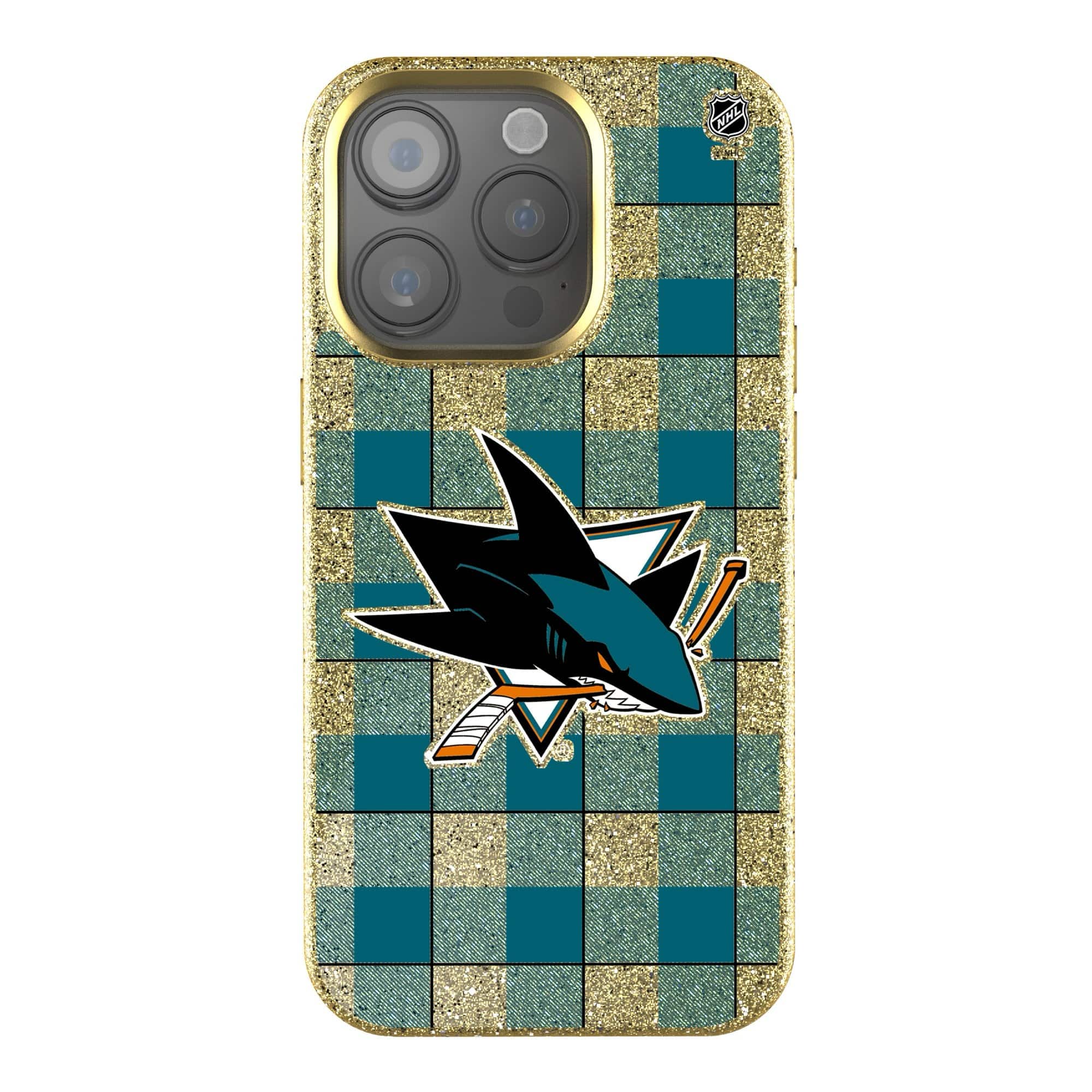 Photos - Case Sharks Keyscaper - NHL - San Jose  Plaid Bling iPhone  - 15 Pro Max - Multicolor 202405305 