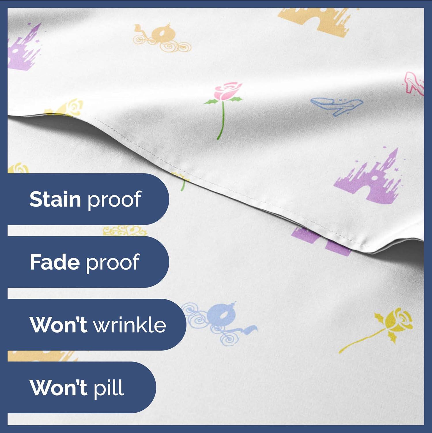 Stain proof  
Fade proof  
Won't wrinkle  
Won't pill