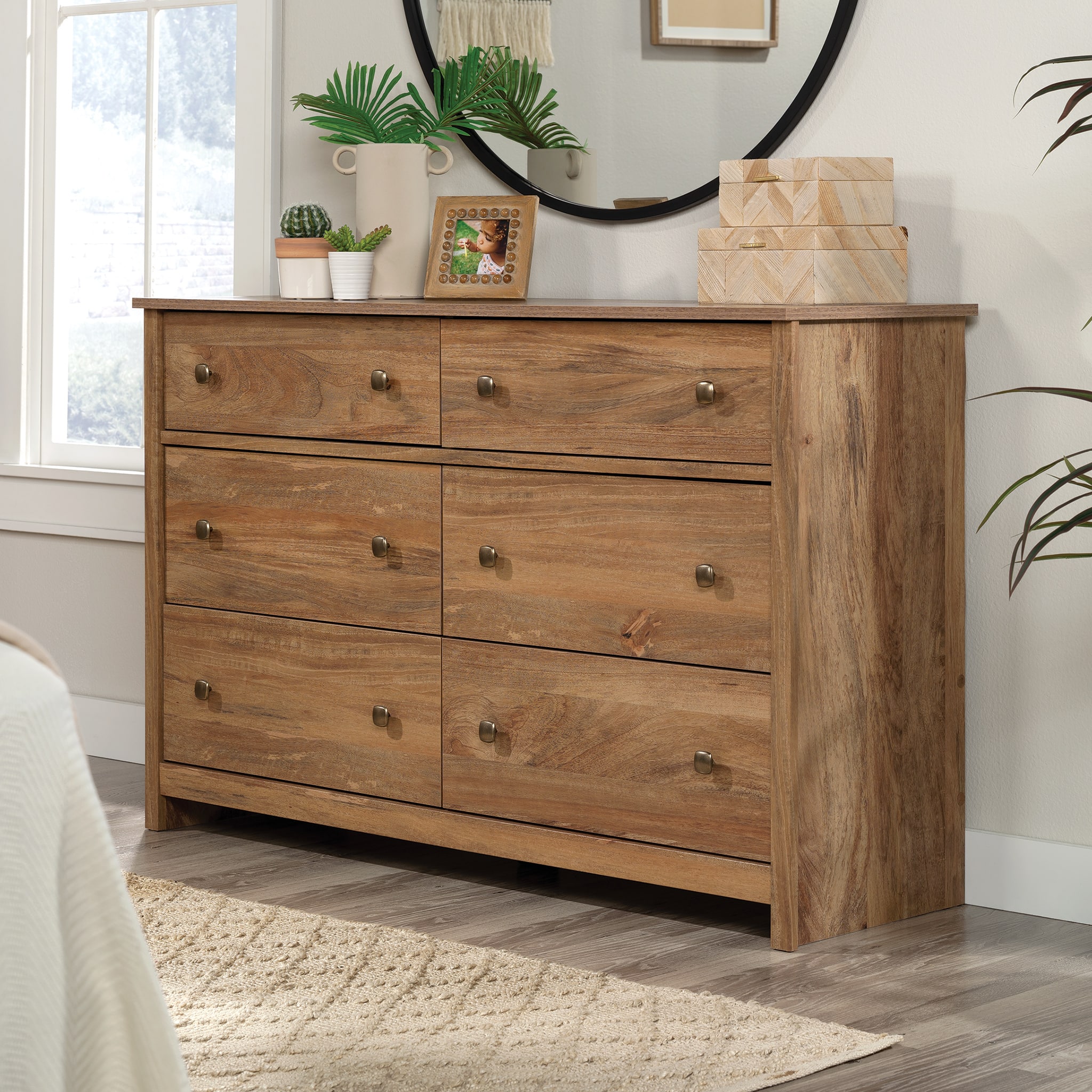 Front. Sauder - River Ranch 6 Drawer Dresser - Grand Walnut.