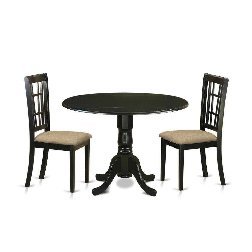 Front. East West Furniture - DLNI3-BLK-C 3 PcTable set for 2-Dinette Table and 2 dinette Chairs - Black.