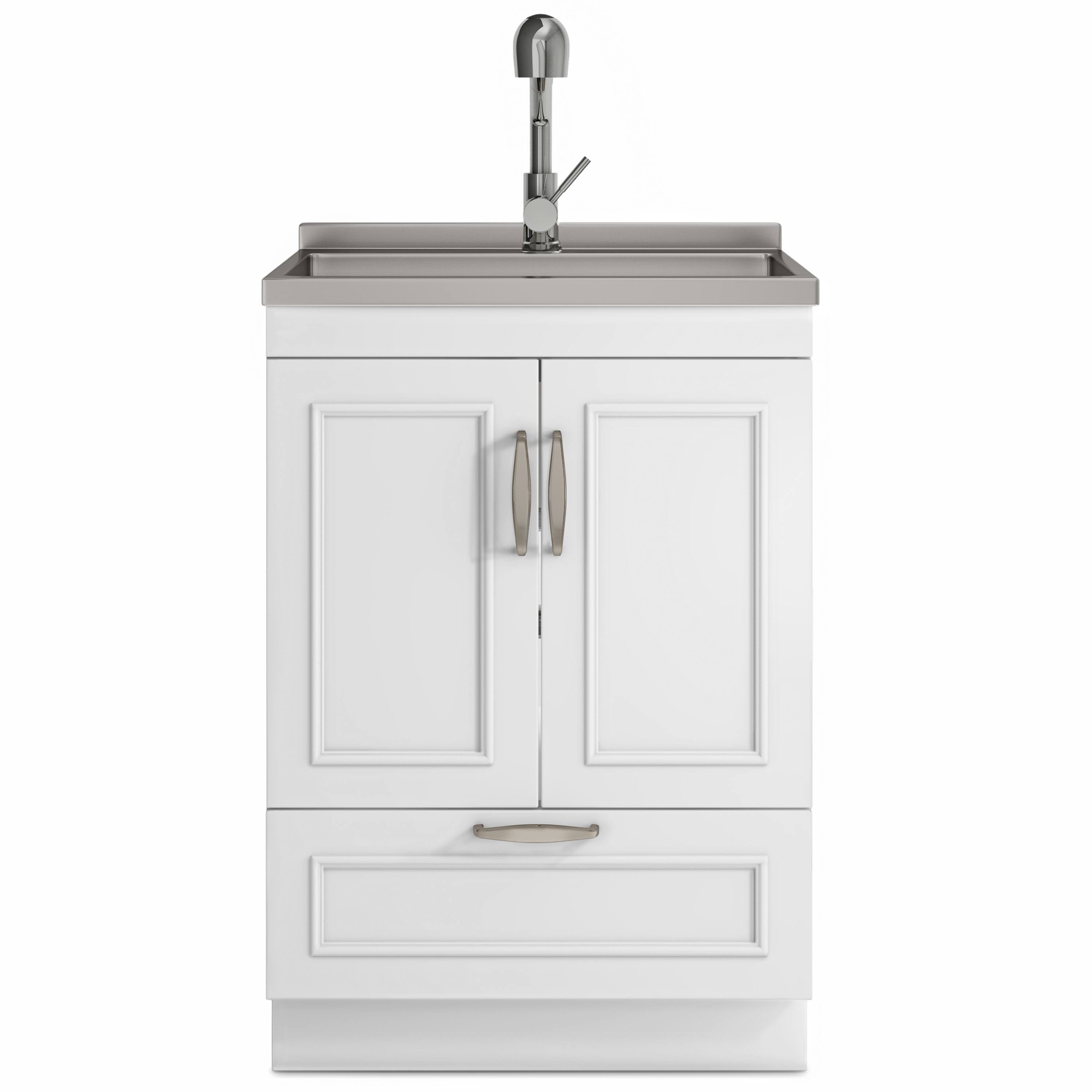 Left. Simpli Home - Cardinal  All-in-One 24-inch Utility Sink & Cabinet - Pure White.