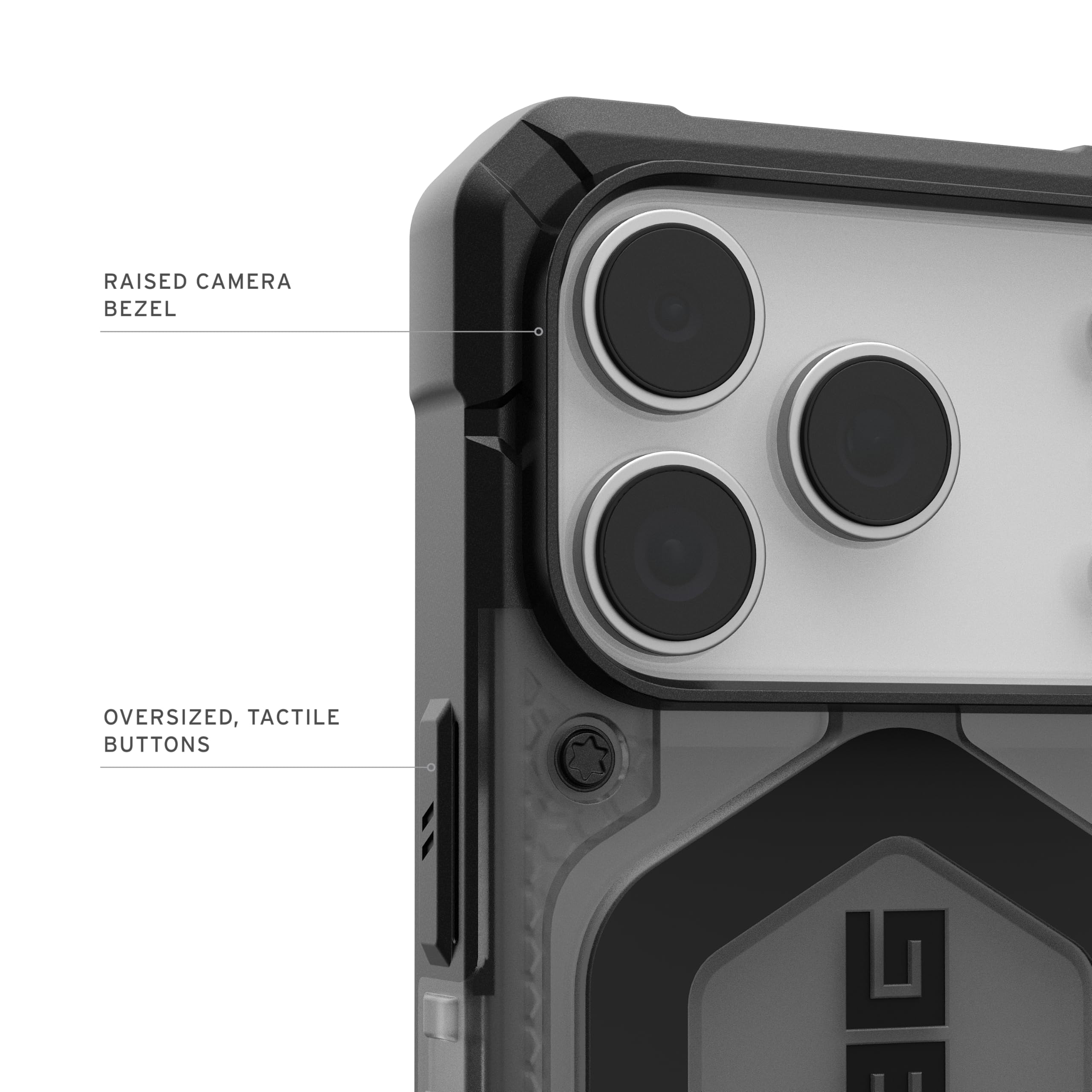 RAISED CAMERA BEZEL  
OVERSIZED, TACTILE BUTTONS
