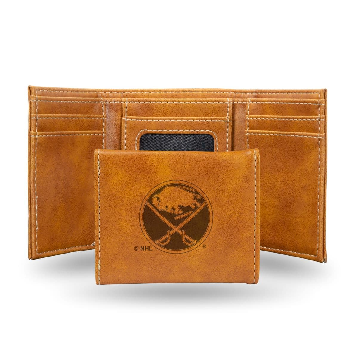 Rico Industries - Buffalo Sabres NHL Laser Engraved Brown Trifold Wallet - Multi