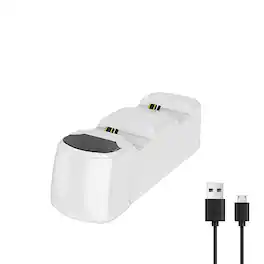 Cluzine - PS4 Controller Dual Charging Dock with LED Indicator RGB Light Charger for P4 Wireless Gamepad White