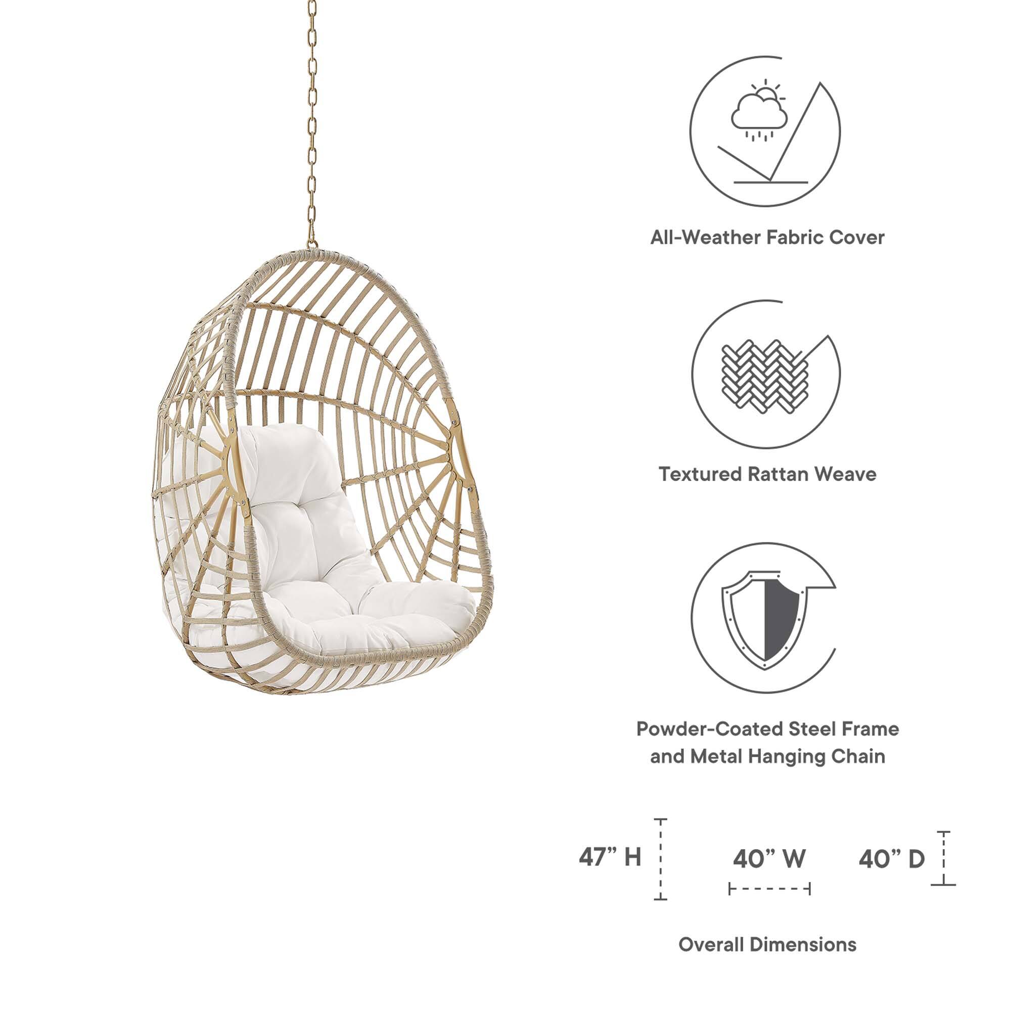 All-Weather Fabric Cover  
Textured Rattan Weave  
Powder-Coated Steel Frame and Metal Hanging Chain  

Overall Dimensions:  
47" H x 40" W x 40" D