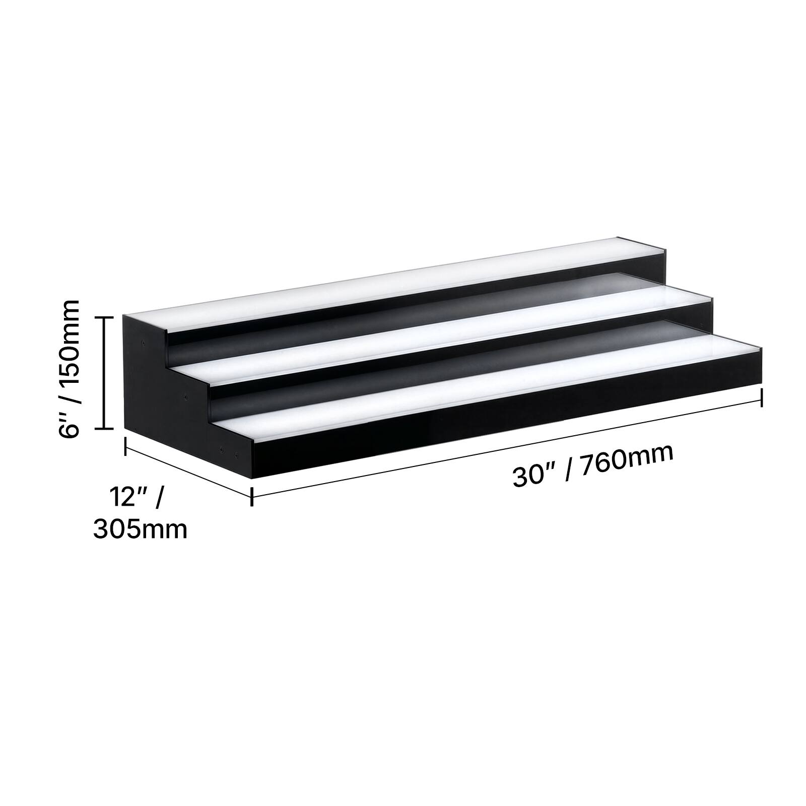 150mm / 6"  
12" / 305mm  
30" / 760mm