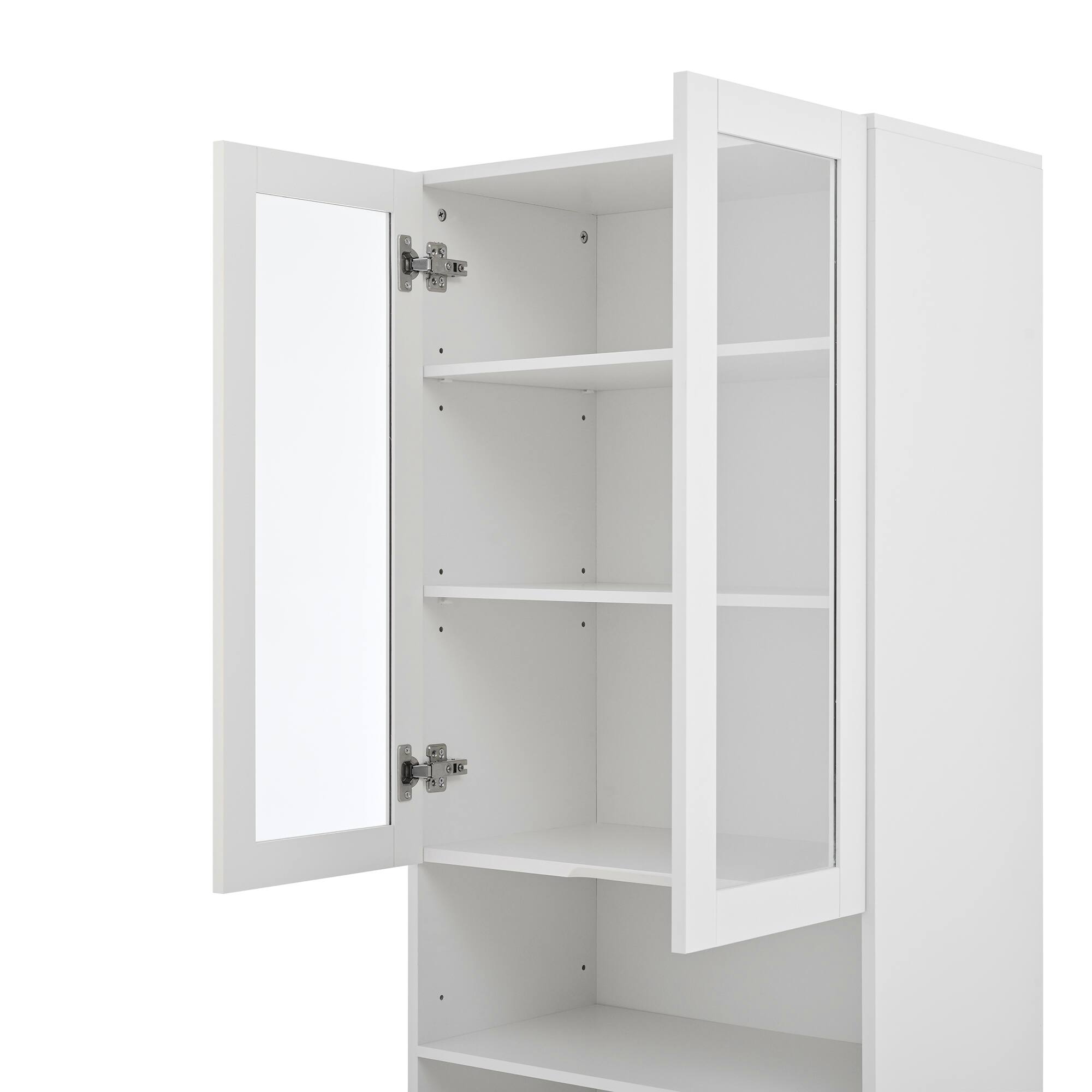 Alt View 9. Tiramisubest - Versatile Vanity & Computer Desk with Mirror,Charging Station,Hidden Compartments,3 Drawers,2 Cabinets and Shelves,White - White.