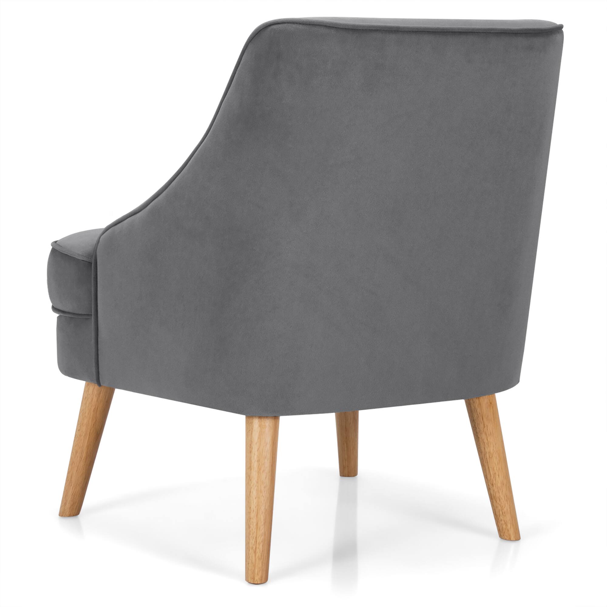 Alt View 19. Costway - Velvet Upholstered Accent Chair with Rubber Wood Legs - Grey.