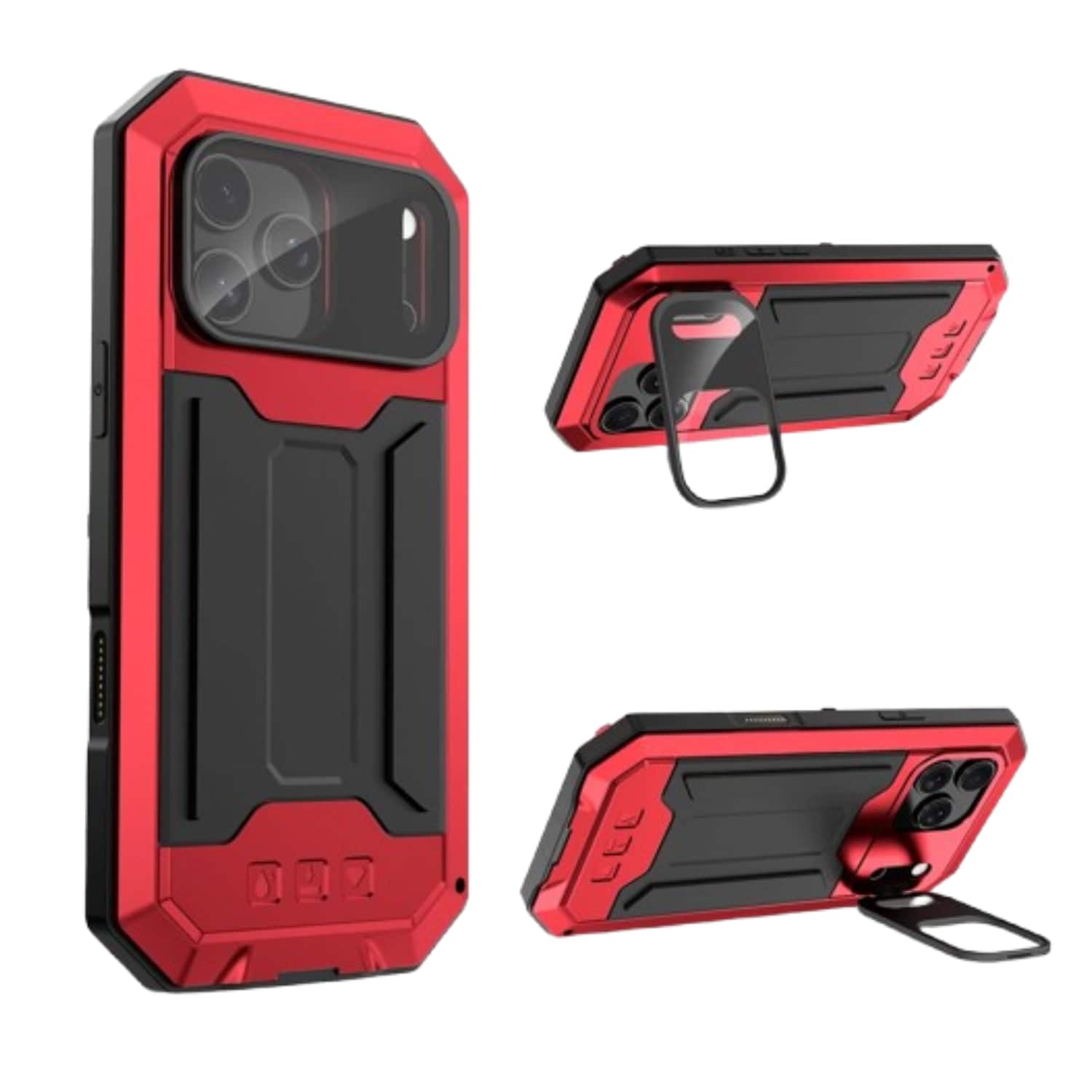 Stock Preferred - For iPhone 17 Pro Max Heavy Duty Metal Case with Built-In Stash Kickstand & Camera Control Button - Red