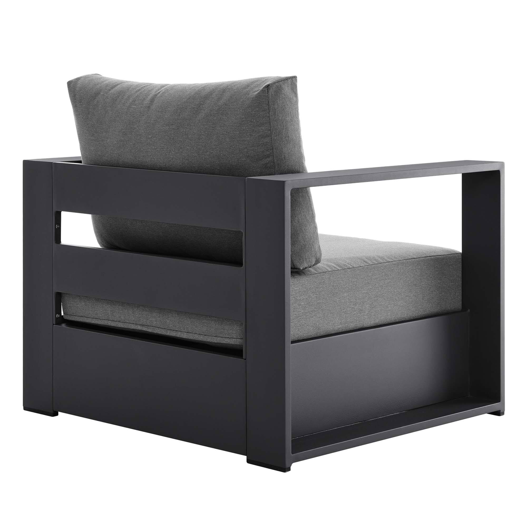 Alt View 4. Modway - Tahoe 4-Piece Outdoor Patio Set - Powder-Coated Aluminum, Cushioned Sofa, 2 Armchairs, Coffee Table - Gray Charcoal.