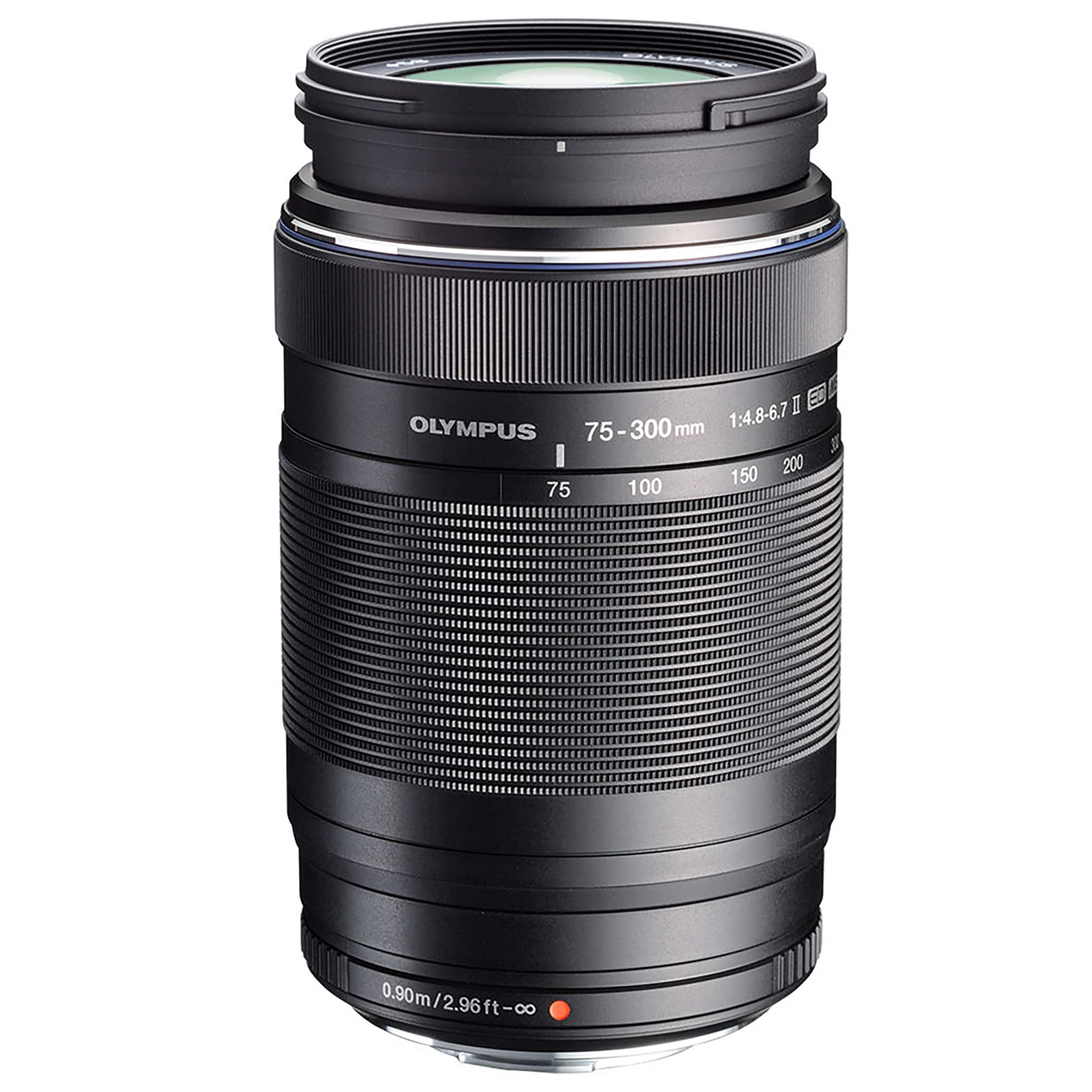 I OLYMPUS 75-300mm mm 1:4.8-6.7 150 200 75 100 U 0.90m/2.96ft-0 0.90m 2.96 ft 8