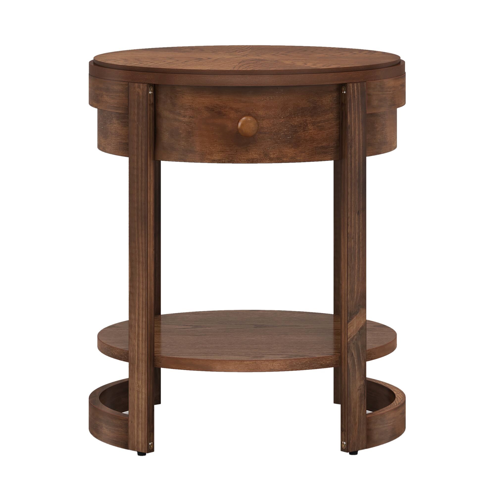 Alt View 9. Gymax - Gymax 2PCS Nightstand w/ Shelf & Wood Grains Drawer Round End Table for Living Room - Brown.