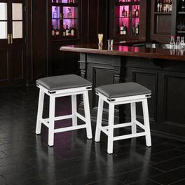 Hivvago - Set of 2 Acacia Wood Dining Bar Stools - 24 inches - White