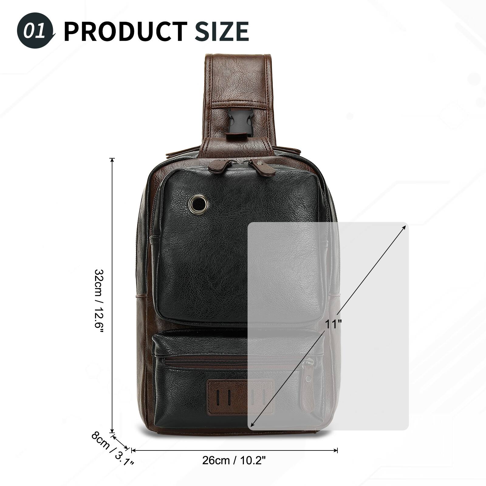 01 PRODUCT SIZE  
11" / 28cm  
8cm / 3.1"  
32cm / 12.6"  
26cm / 10.2"  
8cm / 3.1"