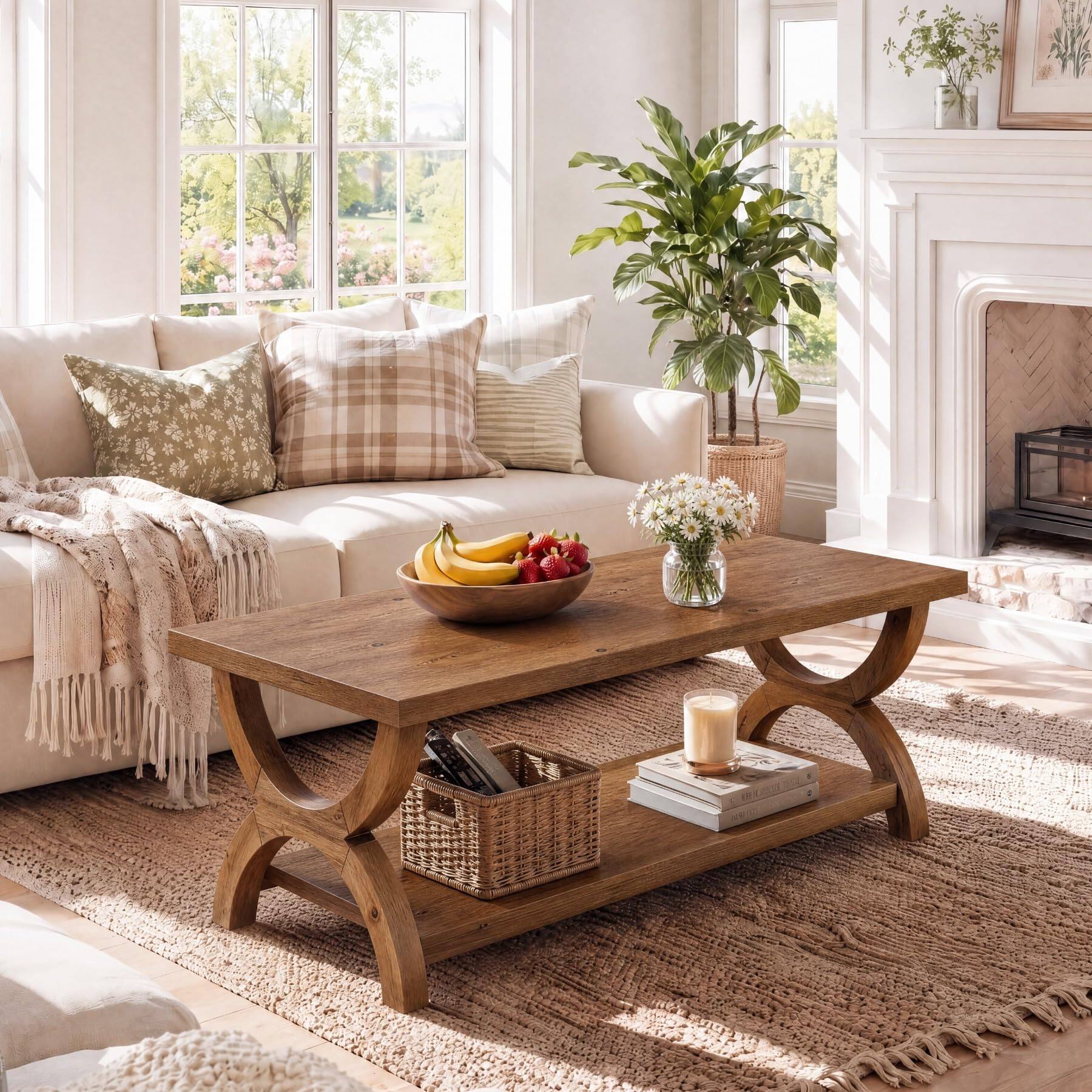 Alt View 4. Tribesigns - 47.2" Large Rectangle Solid Wood Coffee Table for Living Room - Brown.