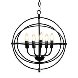 Hivvago - 5 Light Brass Rustic Industrial Rotating Metal Chandelier - Brass, Rustic Brown