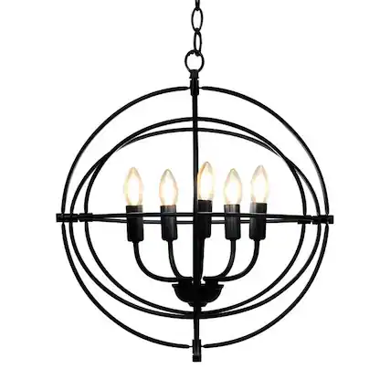 Front. Hivvago - 5 Light Brass Rustic Industrial Rotating Metal Chandelier - Brass, Rustic Brown.