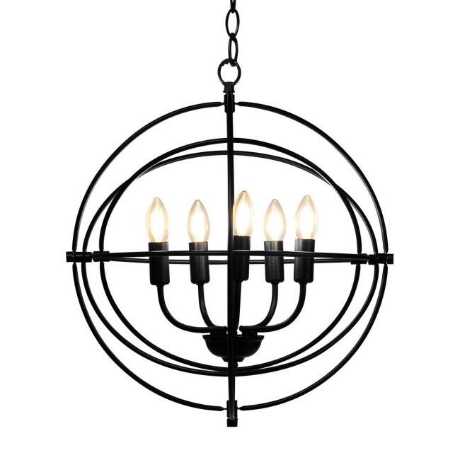 Front. Hivvago - 5 Light Brass Rustic Industrial Rotating Metal Chandelier - Brass, Rustic Brown.