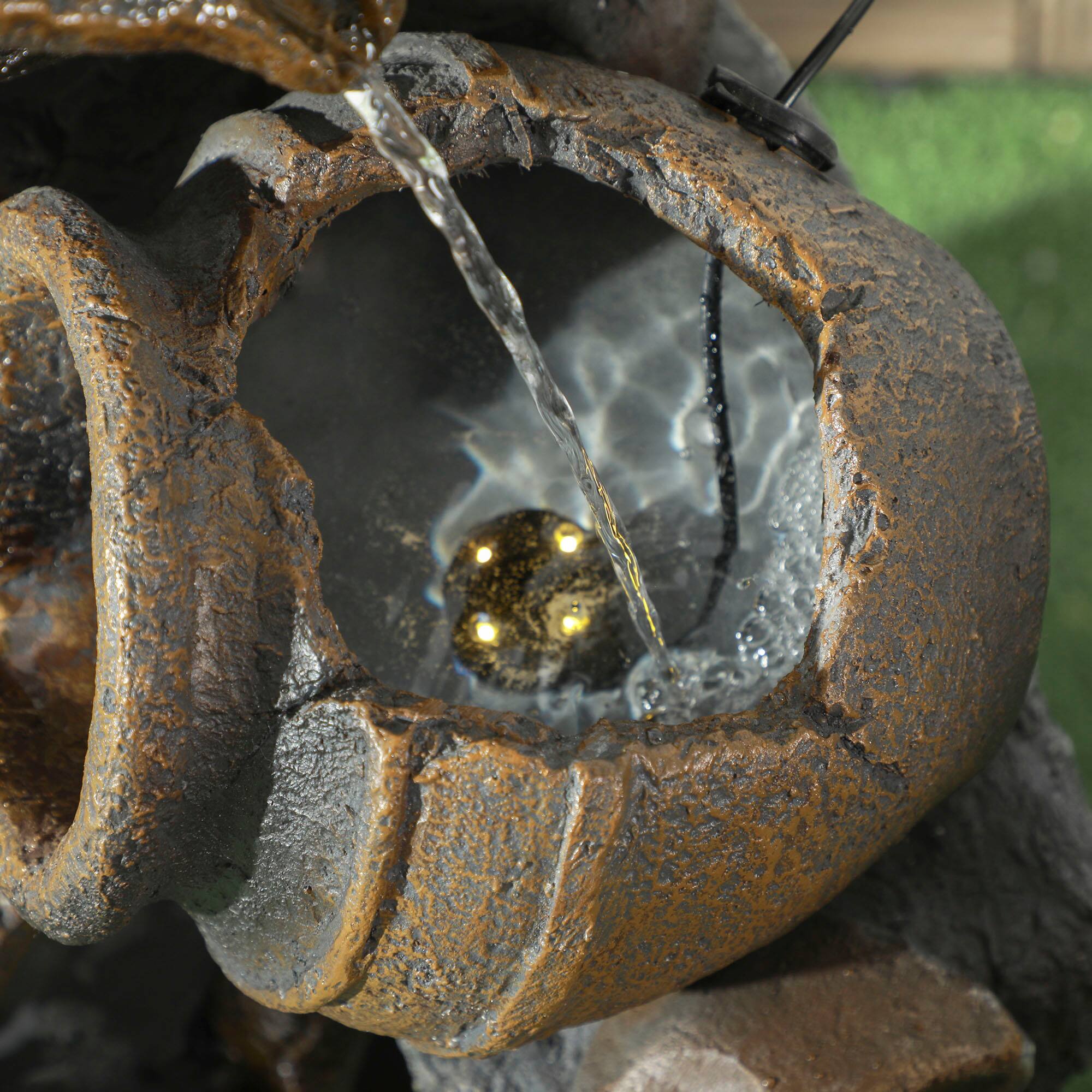 Alt View 8. Outsunny - 28.3" Tall Solar Powered Outdoor Water Fountain, 4-Tier Floor Standing Resin Cascading Jars - Gray.