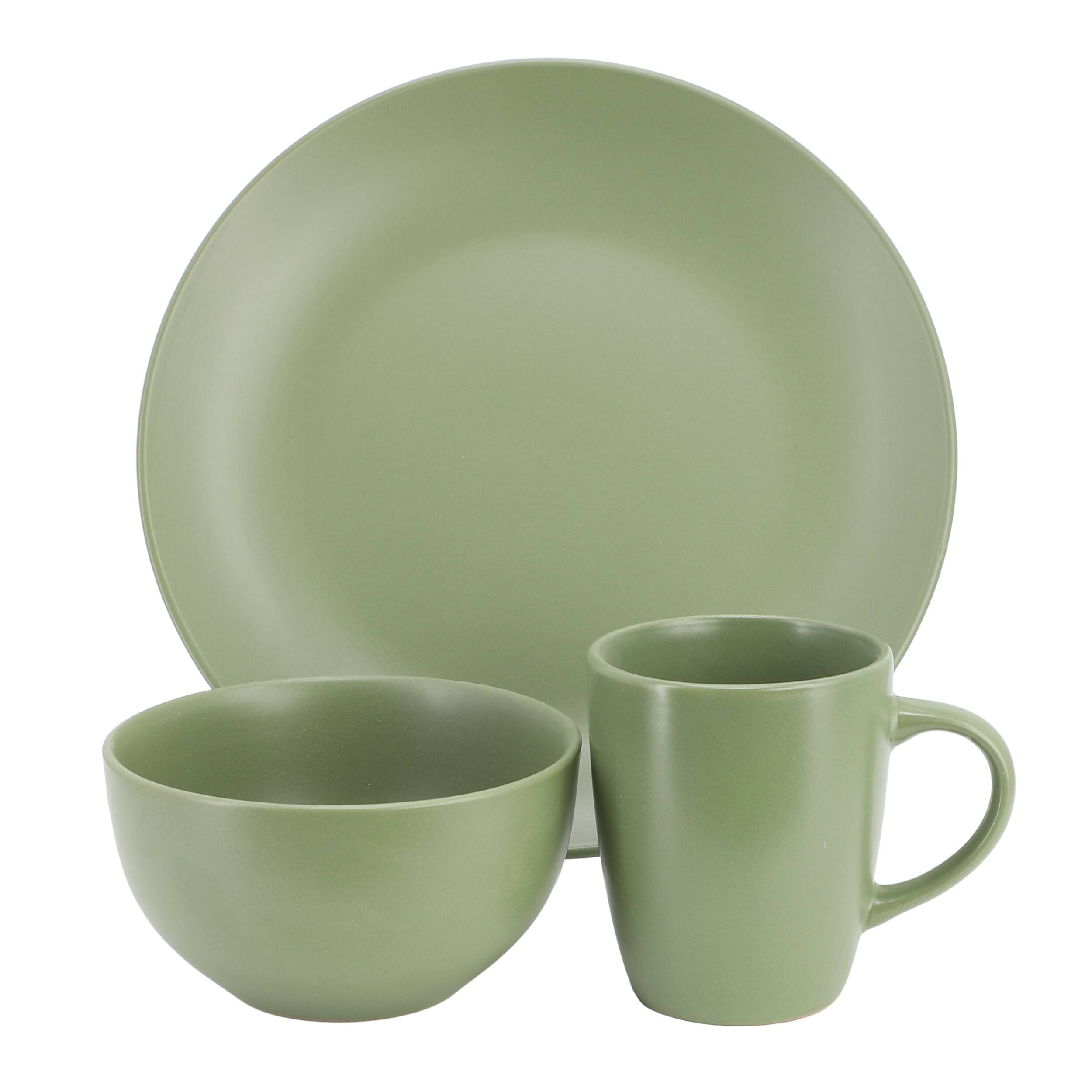 Alt View 1. Gibson - Gibson Home Everyday Plus 12 Piece Round Stoneware Dinnerware Set in Green - Green.