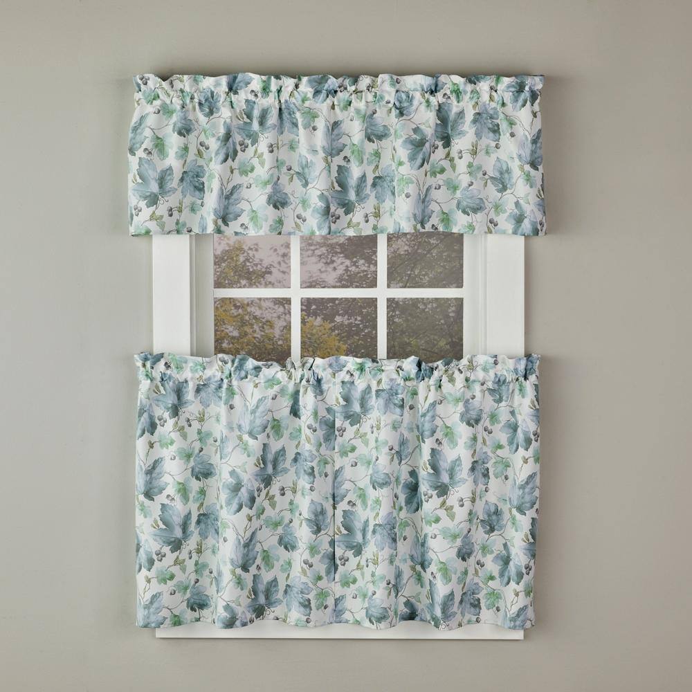 Left. SKL Home - SKL Home By Saturday Knight Ltd Falling Leaves Tier Curtain Pair - 57" x 24" Blue - Blue.