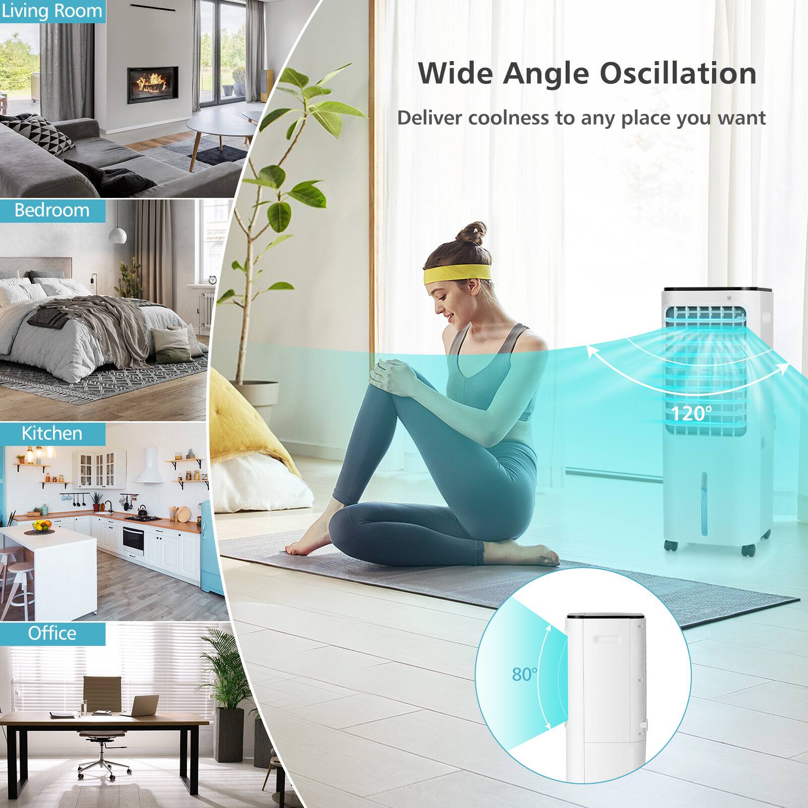 Living Room 1 Wide Angle Oscillation Deliver coolness to any place you want
Bedroom
Kitchen 120
Office 80