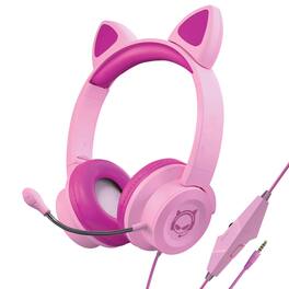 BEARSOLIM - Adjustable Wired Headphones,Kombat Kitty Gaming Headset - Pink