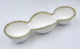 Jiallo - Contemporary Gold Rope 3‑Section Server – Modern Divided Serving Dish with Rope‑Style Rim - White