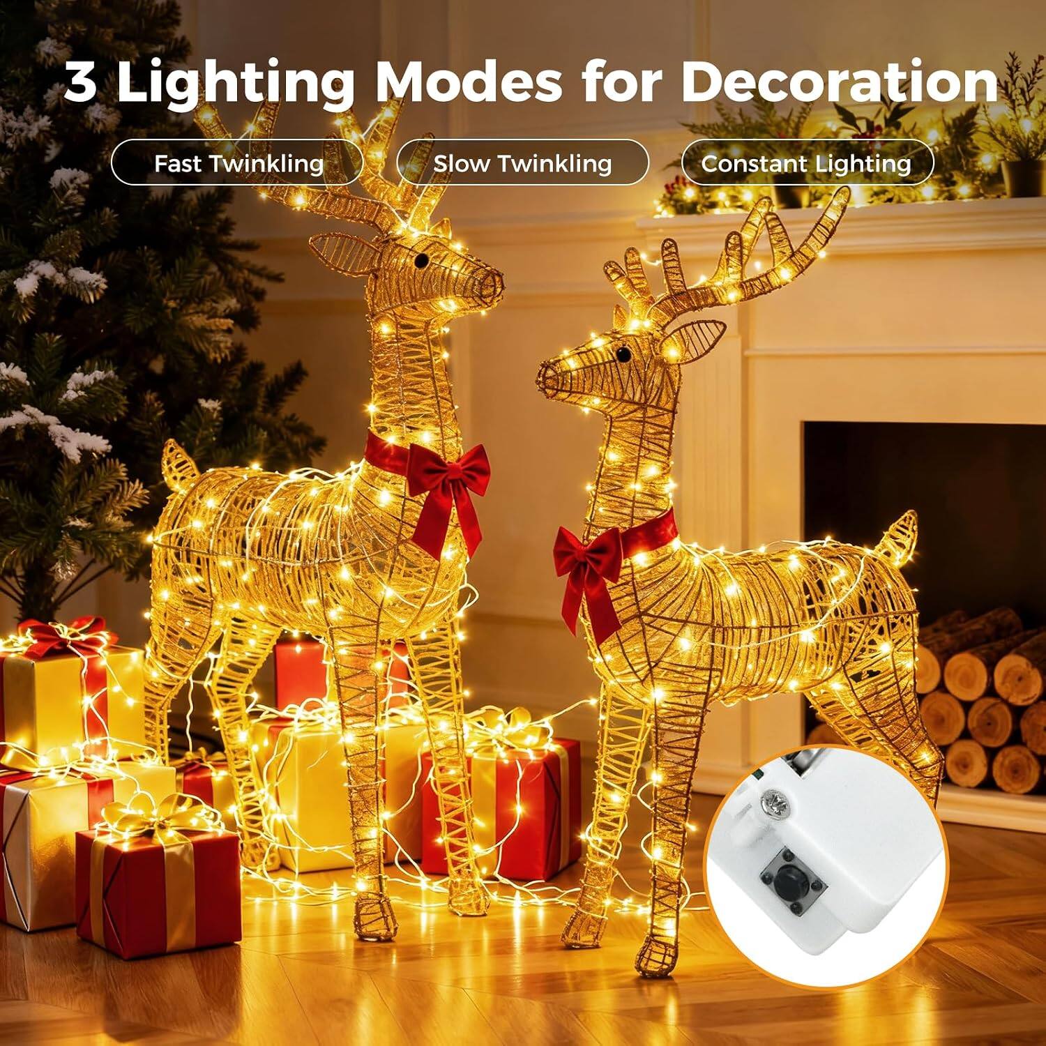 3 Lighting Modes for Decoration
- Fast Twinkling
- Slow Twinkling
- Constant Lighting