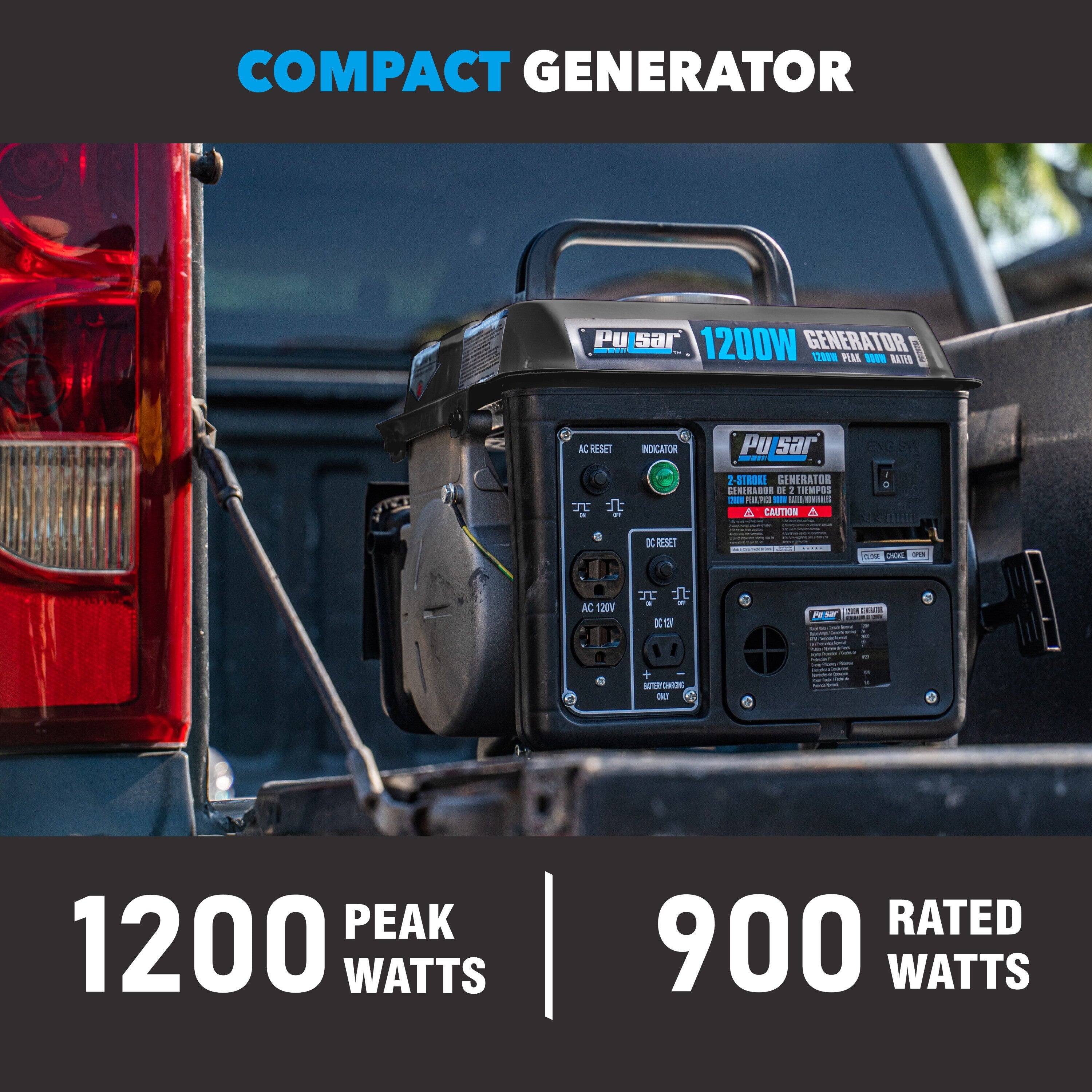 COMPACT GENERATOR

Pu sar 1200W GENERATOR 1290 MML WE O B AC RESET INDICATOR Pu sar ENG S J

7-STROKE GENERATOR CENTRADOE DI 1 TEMPES

CAUTION

1200 WATTS PEAK
900 WATTS RATED