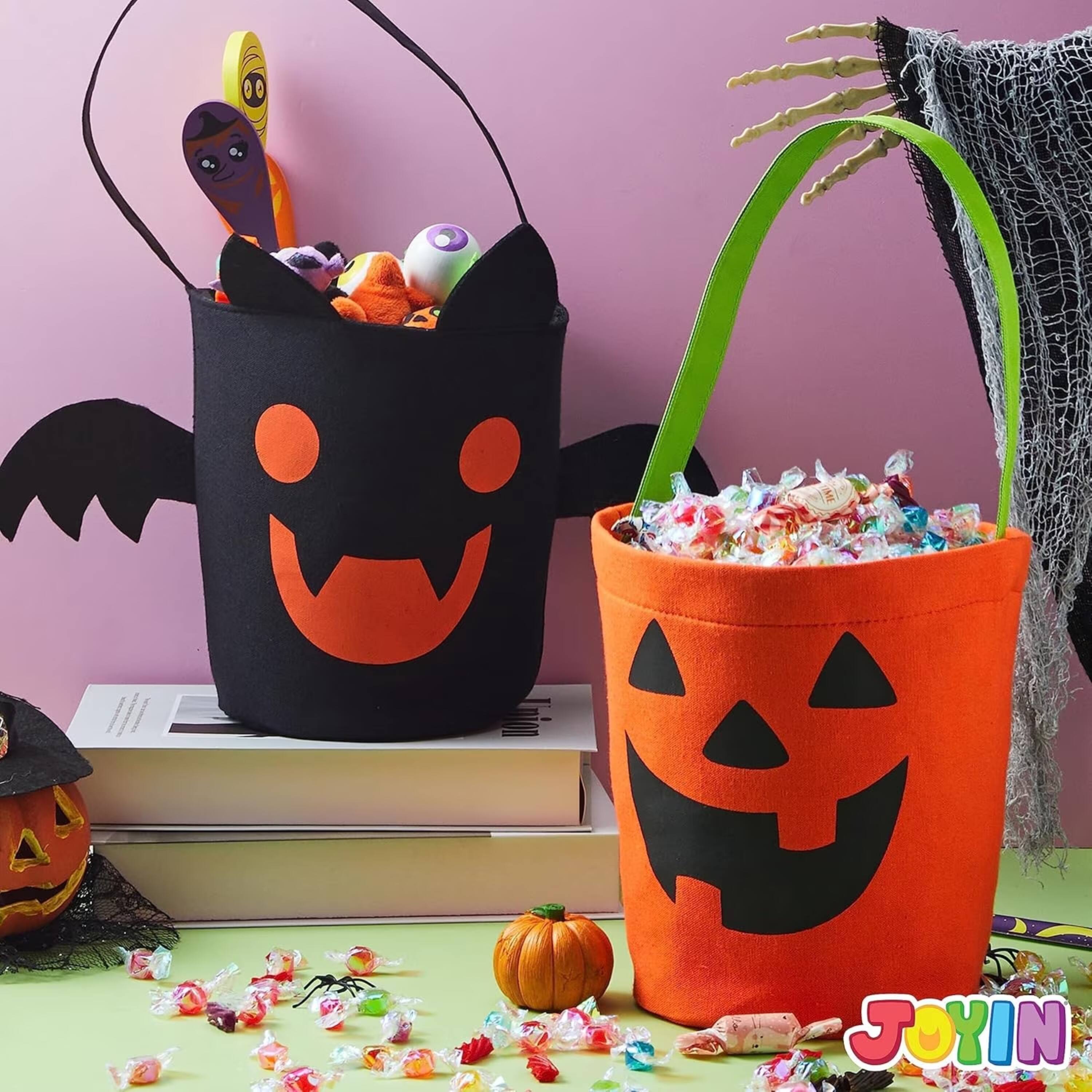 Alt View 2. Joyfy - 2 PCS Halloween Trick or Treat Bags, 6 X 9'' Orange Pumpkin Candy Bucket, Portable Felt Baskets Halloween Party Supplies - orange.