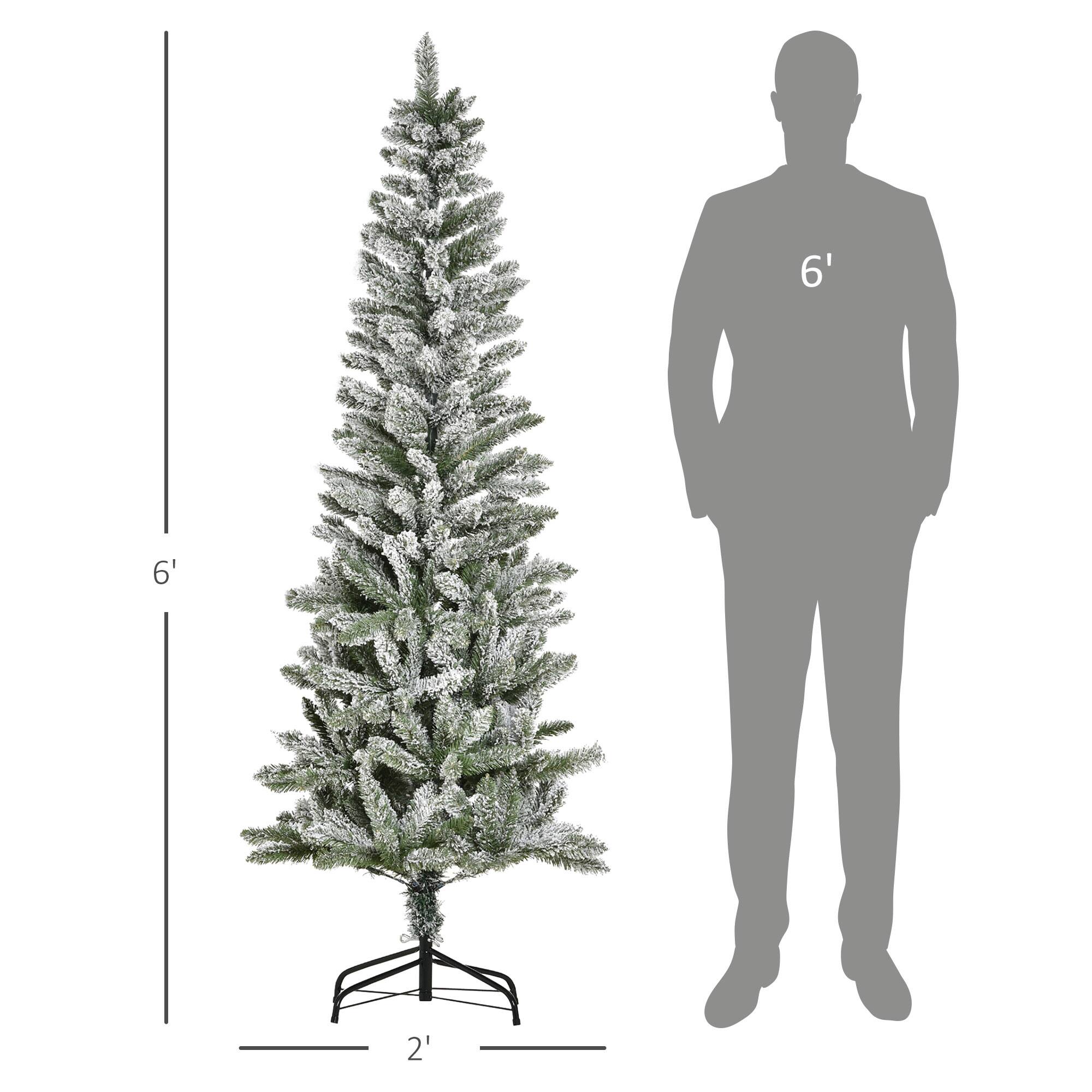 Alt View 2. Homcom - Unlit Snow-Flocked Slim Pine Artificial Christmas Tree with Realistic Branches and 394 Tips - Green.