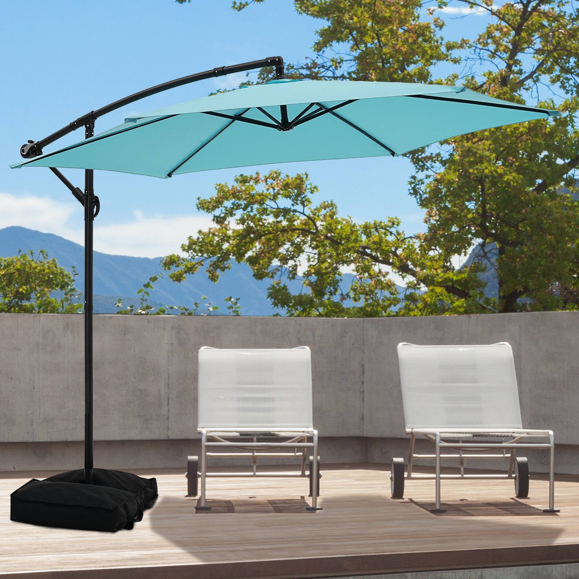 Angle. Ainfox - Ainfox 10FT Outdoor Patio Cantilever Umbrella Hanging Offset with Cross Base & Sand Bags for Market,Backyard - Turquoise.