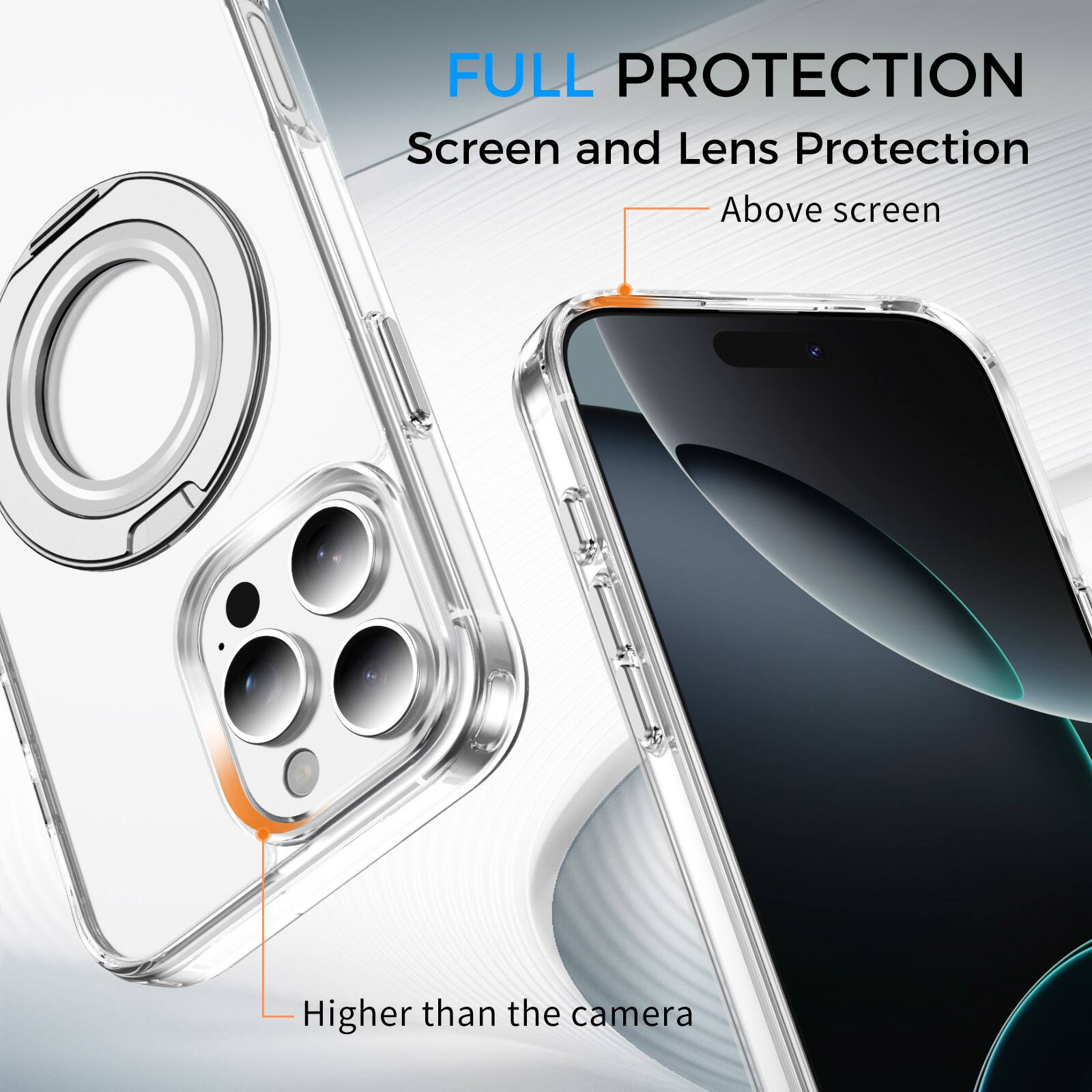 FULL PROTECTION  
Screen and Lens Protection  
Above screen  
Higher than the camera