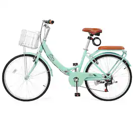 Winado - 24 Inch Foldable Bike Folding Bicycle, 7 Speed Beach Cruiser Bike with Lock, Comfort Back Seat, Foldable Basket & Ergono - Green