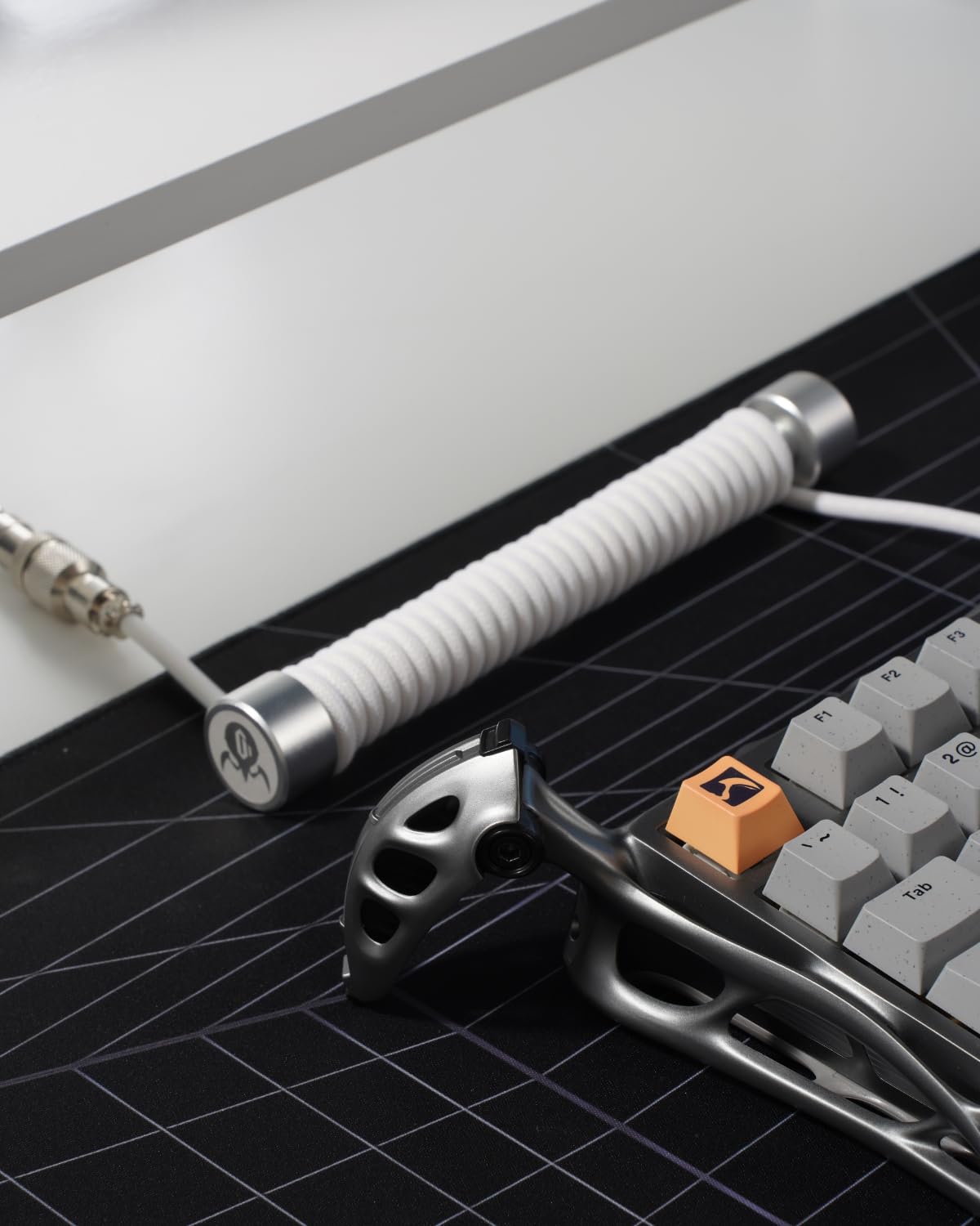 Alt View 2. GravaStar - GravaStar Coiled Aviator USB-C Cable for Mechanical Keyboard White - White.
