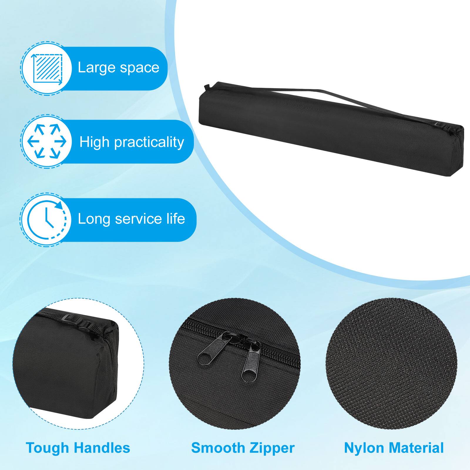 - Large space
- High practicality
- Long service life
- Tough Handles
- Smooth Zipper
- Nylon Material