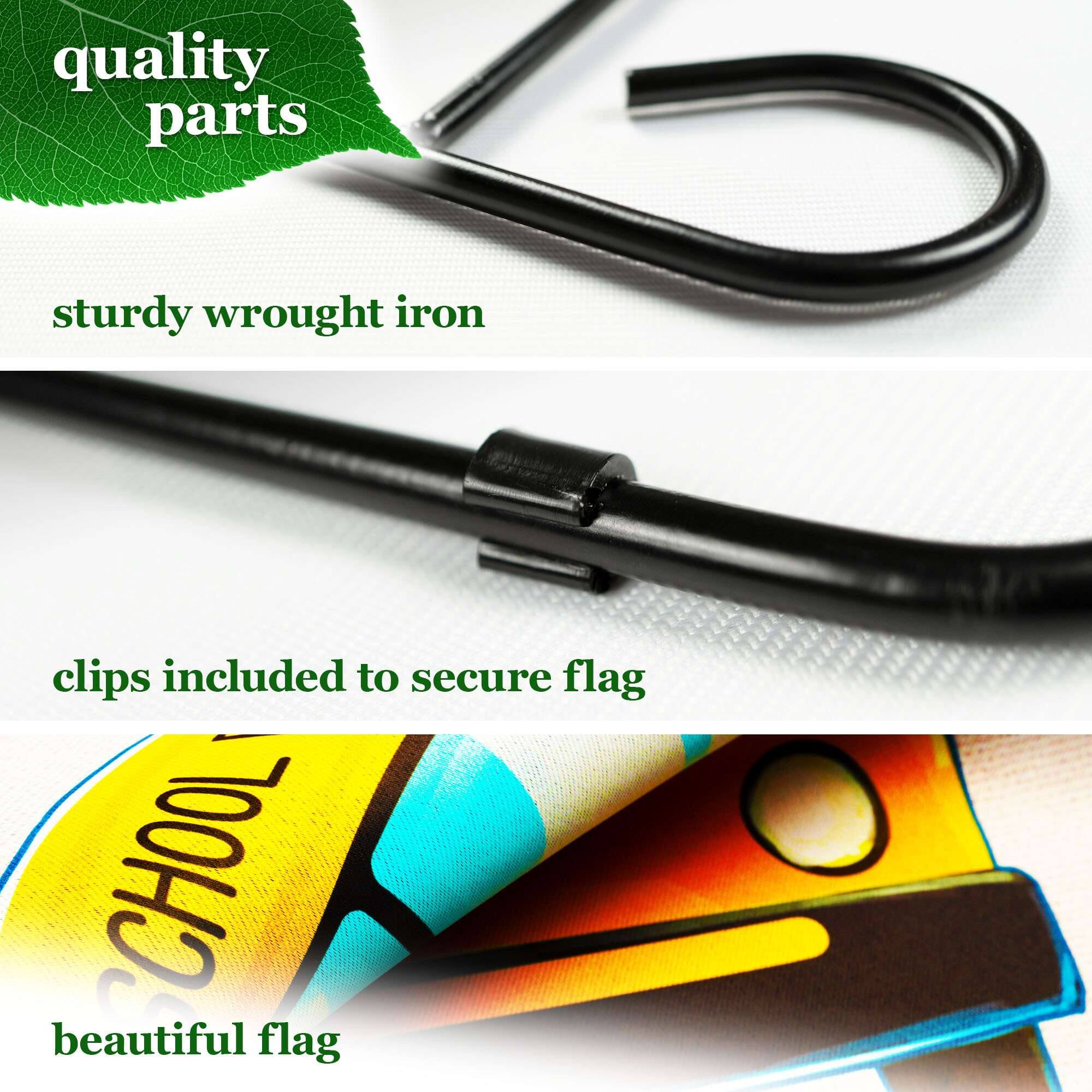 - quality parts
- sturdy wrought iron
- clips included to secure flag
- beautiful flag