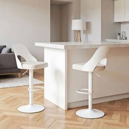 Kadyn - Set of 2 Bar Stools with Enlarged PU Leather Seat and Footrest - White
