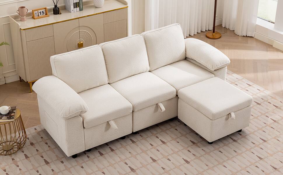 Alt View 3. KERDOM - 4-7 Seat Oversized Pullout Sofa Couch with Storage Ottoman, Side Pocket, Washable Covers, Sectional Sleeper Sofa Bed - 4 Seat - Ottoman.