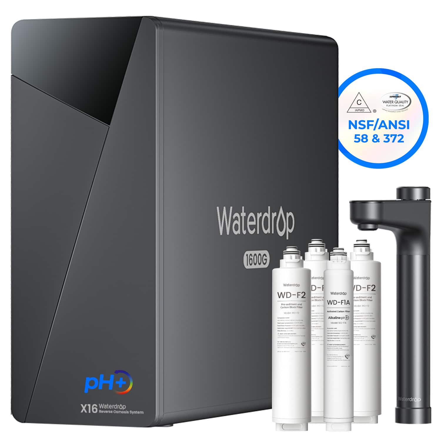 C - Waterdrop Quality C - NSF/ANSI 58 & 372 Waterdrop 1600G. D - WD-F2 Waterdrop. A - WD-FIA. pH+ X16 Waterdrop Reverse Osmosis System.