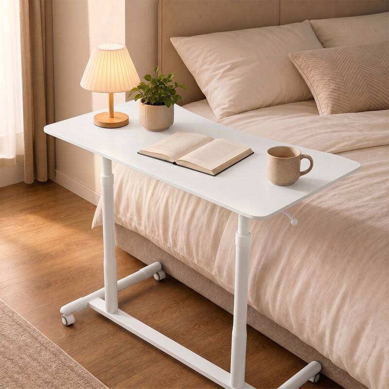 Back. WELLFOR - Standing Desk with Mobile Portable Rolling Wheels, Height Adjustable PC Laptop Notebook Rolling Table for Home Office - White.