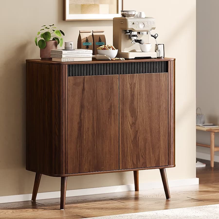 Furnulem - 31 Inch Wide Sideboard Buffet Server Kitchen Storage Cabinet Adjustable Shelves Open Rack Console Table For Dining Room - Brown