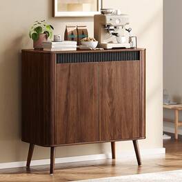 Furnulem - 31 Inch Wide Sideboard Buffet Server Kitchen Storage Cabinet Adjustable Shelves Open Rack Console Table For Dining Room - Brown