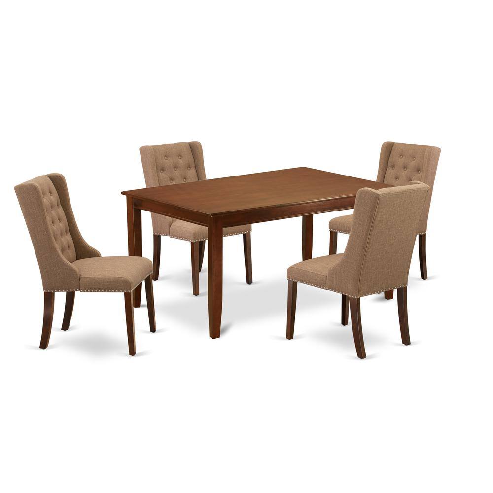 Left. East West Furniture - East West Furniture DUFO5-MAH-47 5-Pc Modern Dining Set Includes 1 Wooden Dining Table and 4 Light Sable Linen Fabric - Mahogany.