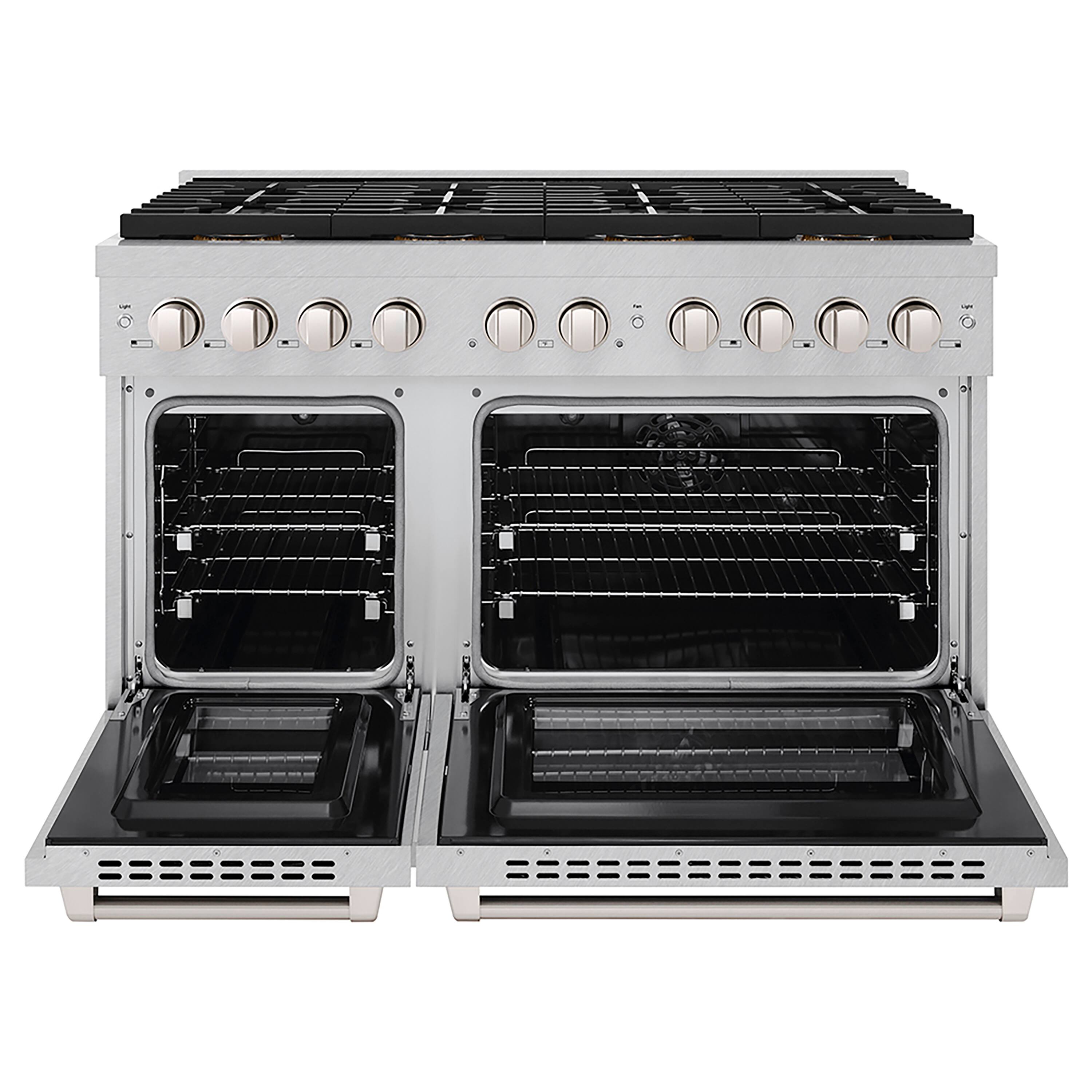 Angle. ZLINE - 48 in. 6.7 cu. ft. Freestanding Paramount Dual Fuel Range w/ DuoPro Cooktop and Dual Ovens in Satin Stainless Steel - Stainless Steel.